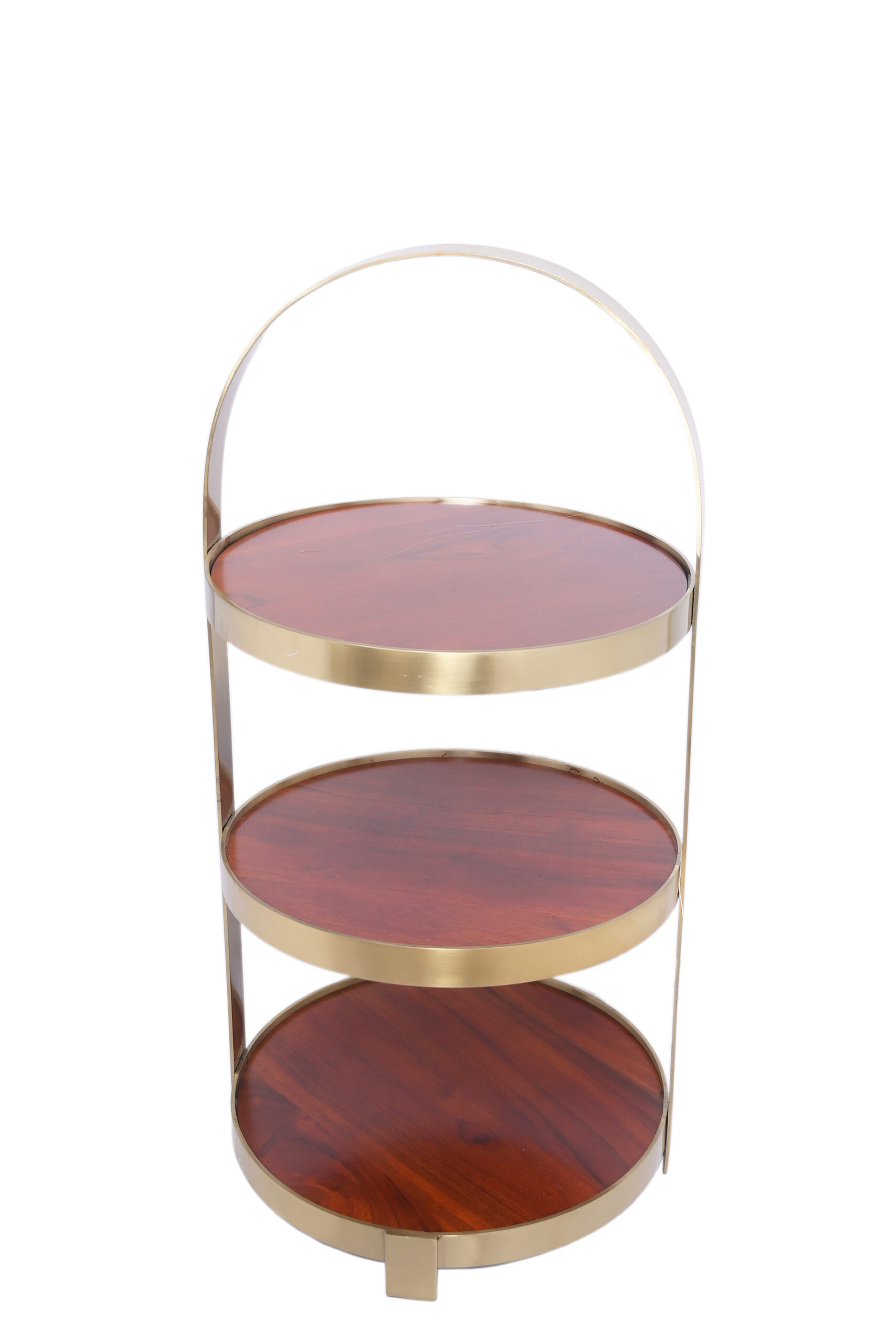 Luxury 3-Tier Round Wooden & Metal Display Stand – Gold Finish - Image 2