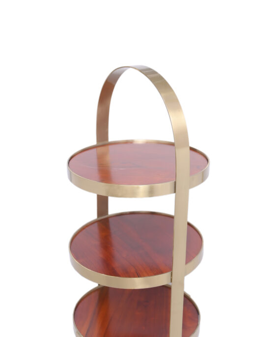 Luxury 3-Tier Round Wooden & Metal Display Stand – Gold Finish