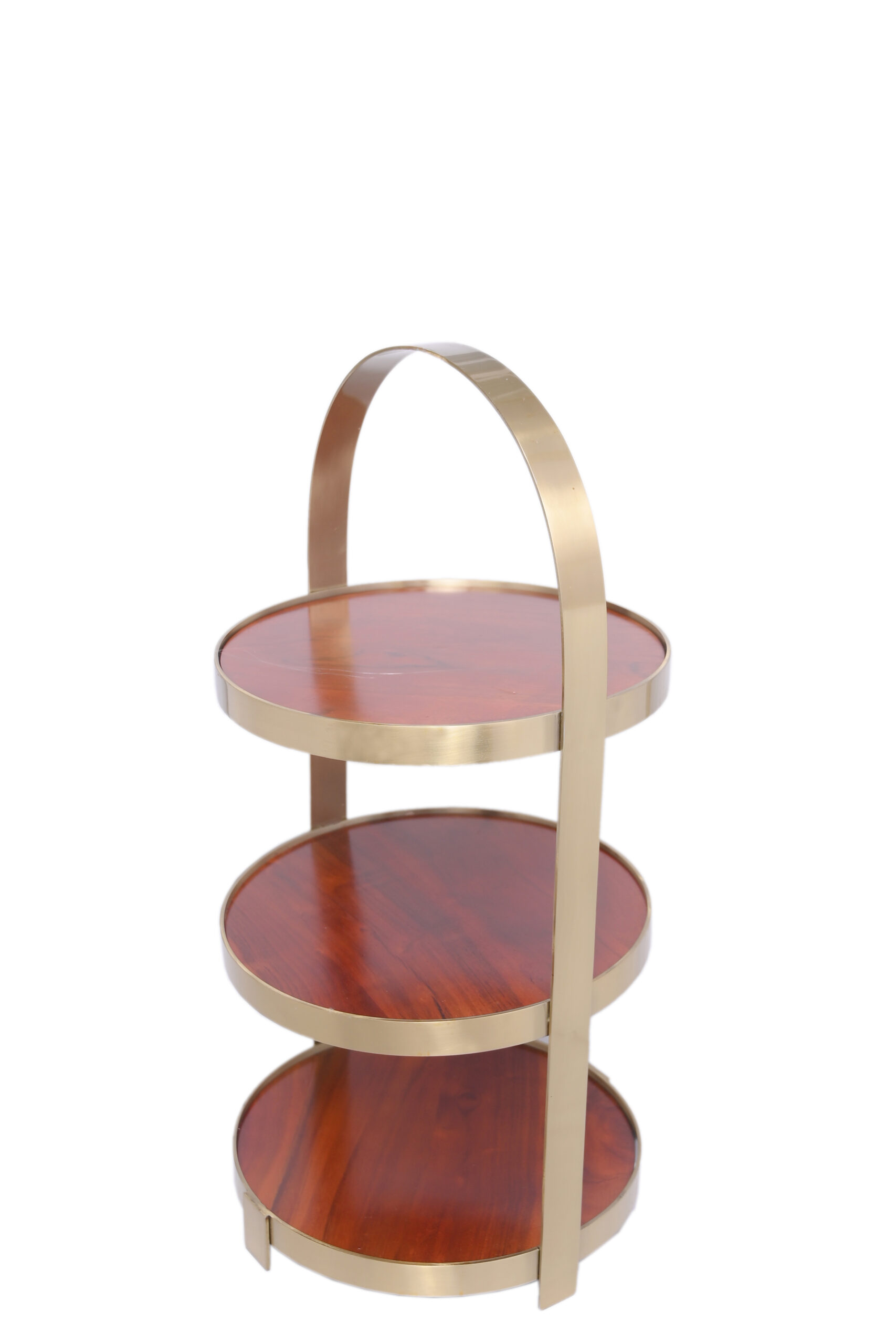Luxury 3-Tier Round Wooden & Metal Display Stand – Gold Finish