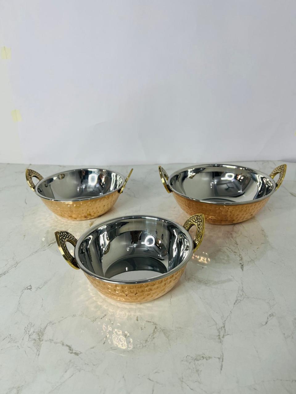 Steel & Copper Kadhayi (Set of 3)