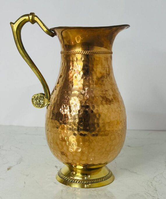 Hammered Copper Jug with Brass Handle – Vintage Style Water Pitcher