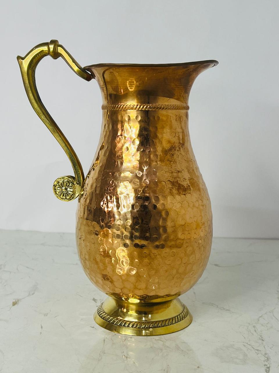 Hammered Copper Jug with Brass Handle – Vintage Style Water Pitcher