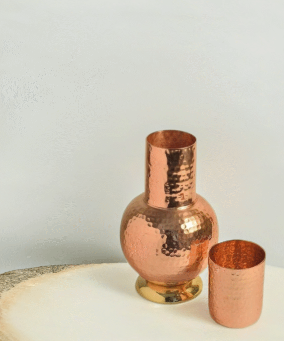 Handcrafted Pure Copper Water Matka Set – 1 Matka + 1 Tumbler | Hammered Finish